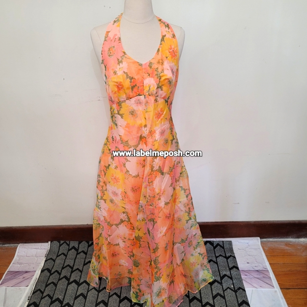 Vintage 1970's pastel halter maxi dress